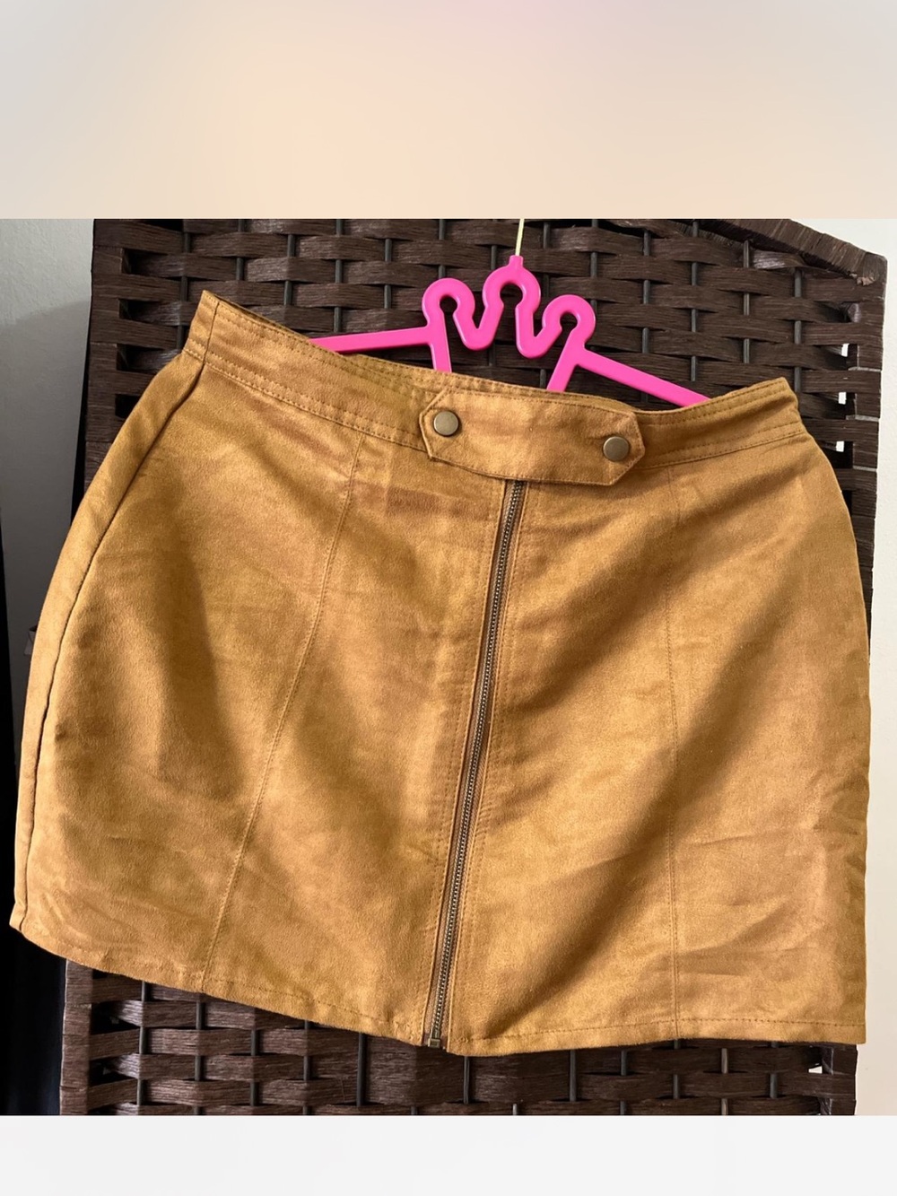 Rue21 Camel Suede-Look Mini Skirt with Front Zip